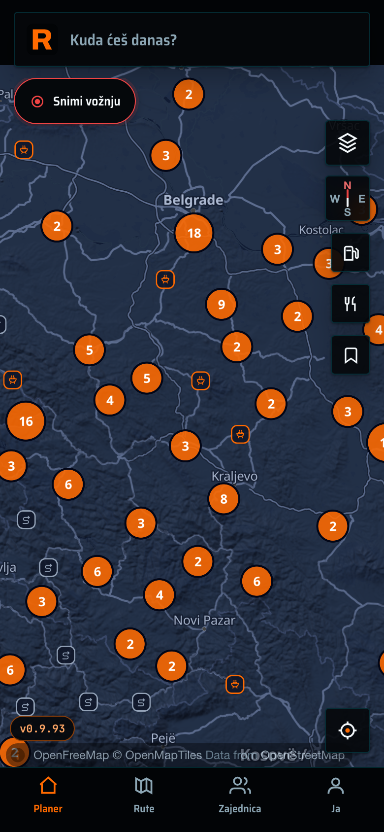 Početni ekran aplikacije
