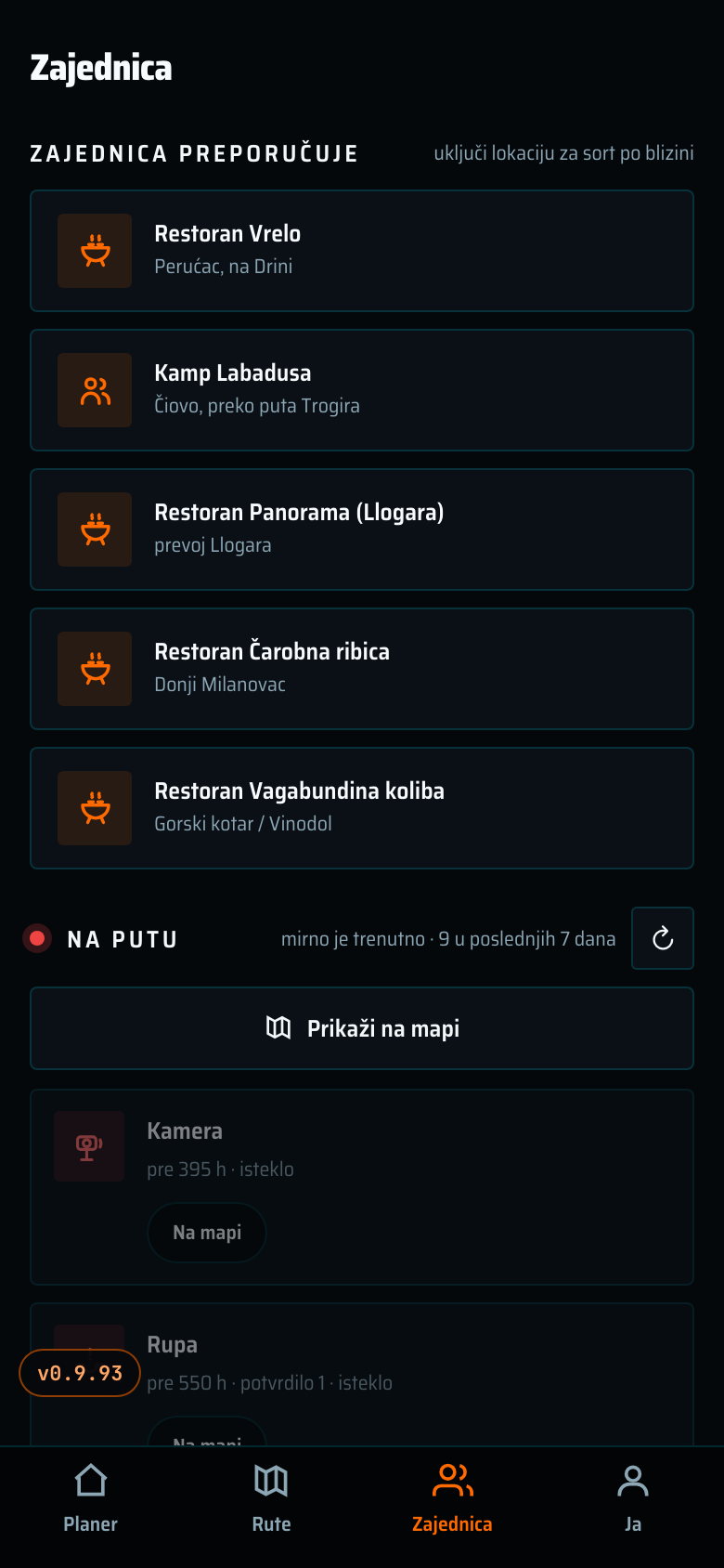 Zajednica, preporuke i prijave sa puta
