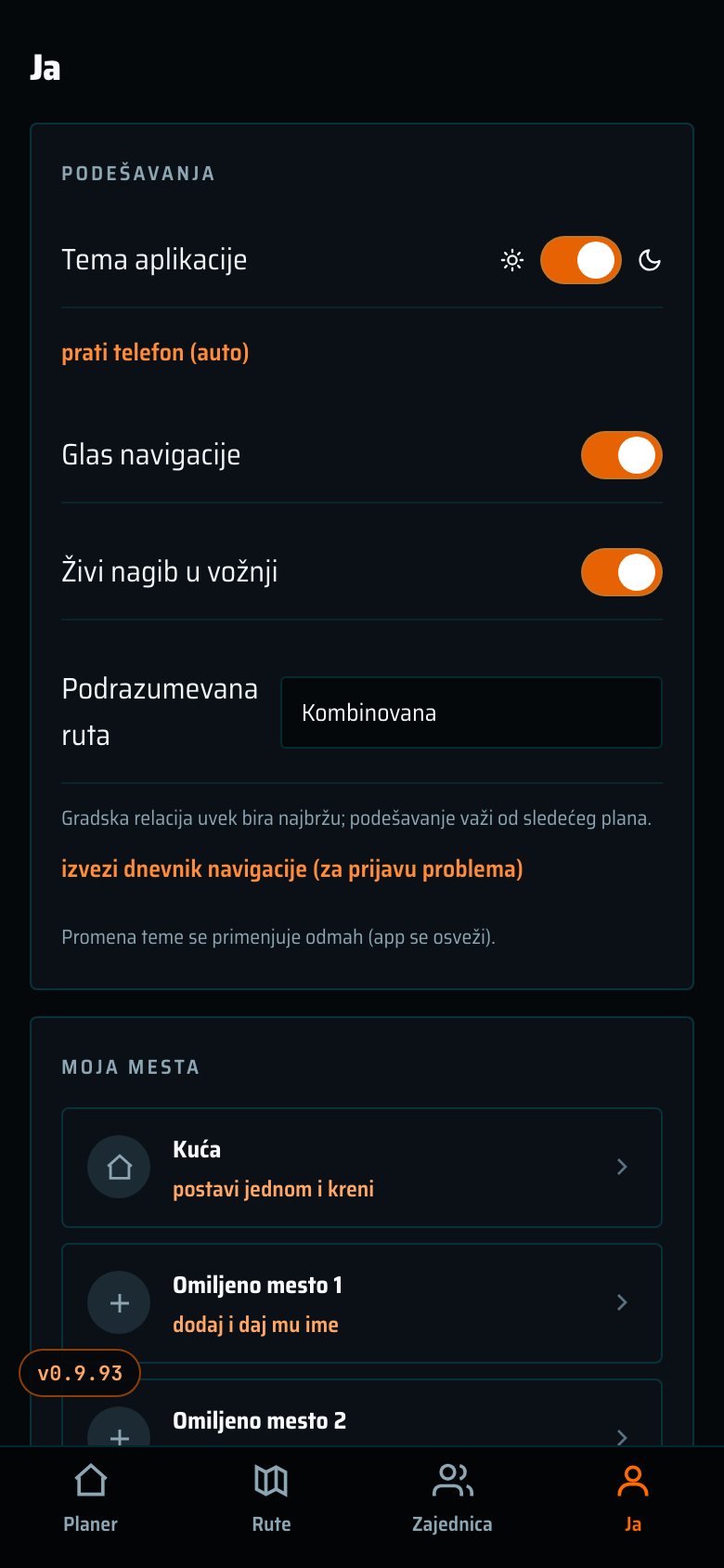 Podešavanja i moja mesta